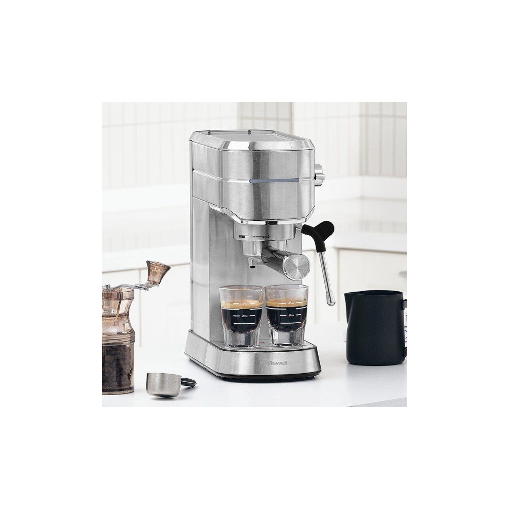 4in1 아이언 커피머신 20Bar 실버 가정용 반자동 에스프레소머신 커피메이커 캡슐 바텀리스