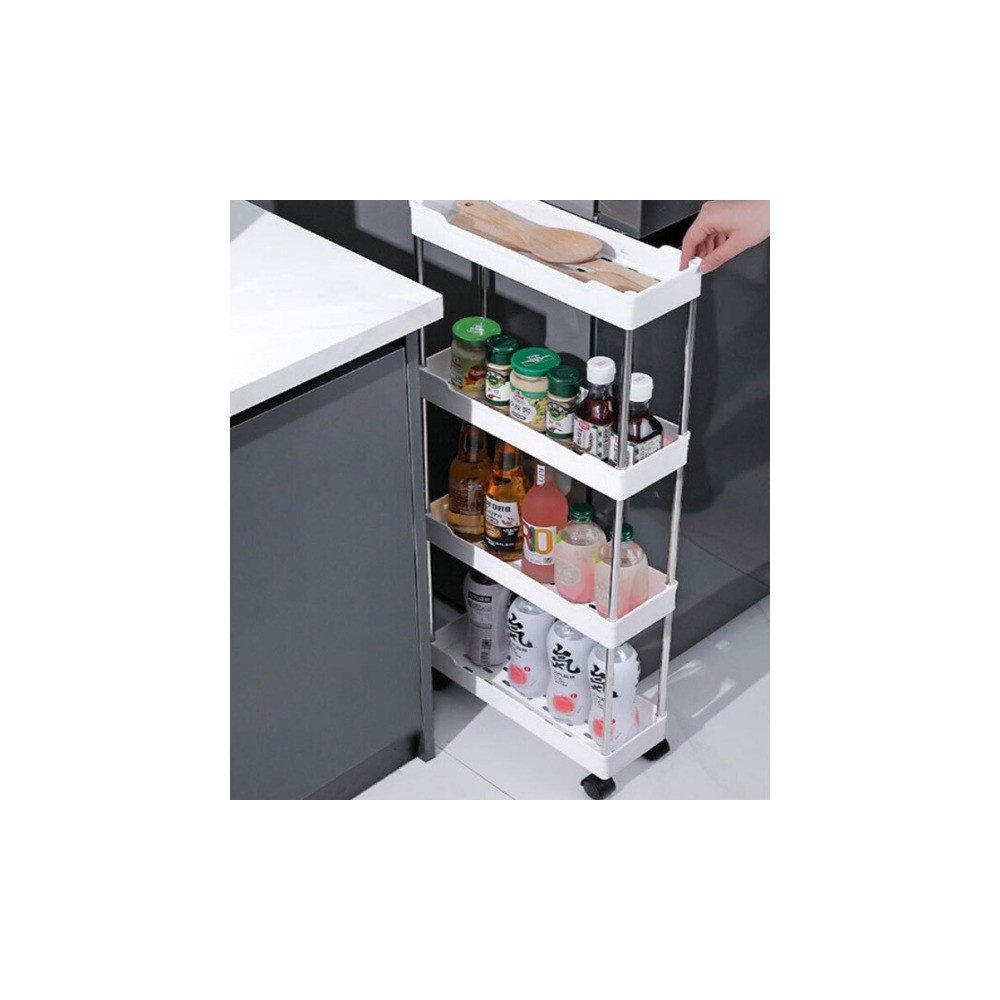 와이드형 바퀴 수납장 틈새 공략 이동식 트롤리 정리함 간이 후크 욕실 주방 가정(3단/4단)